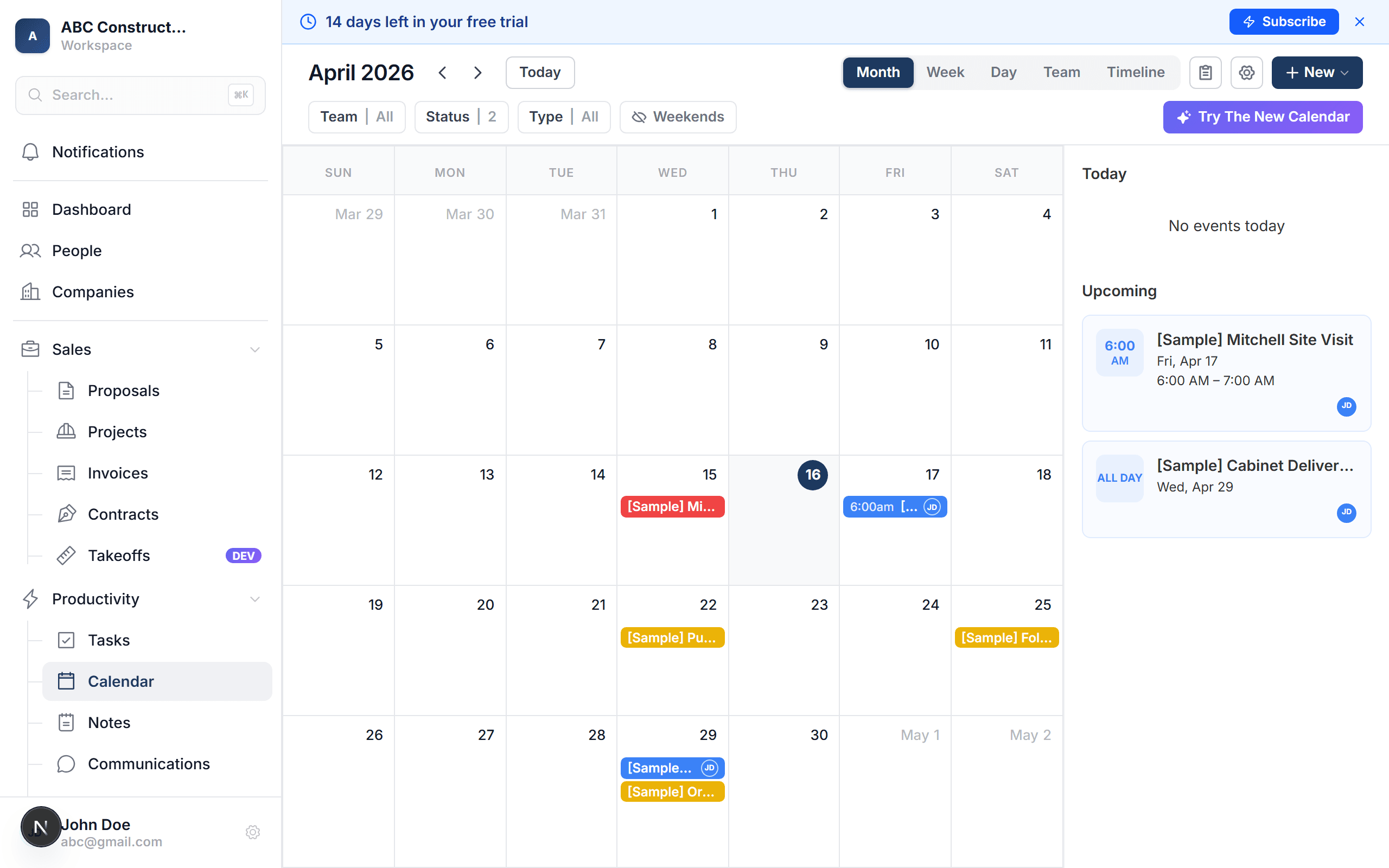 Calendar view